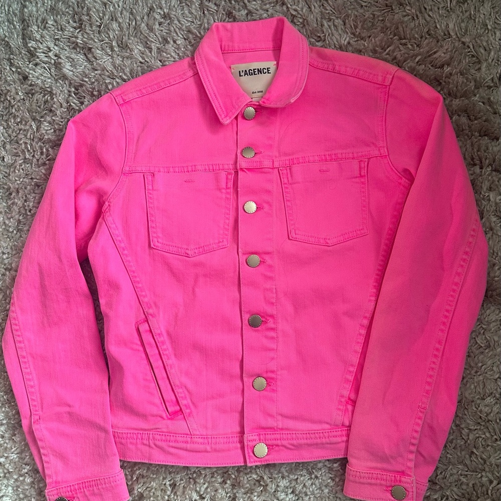 L'AGENCE flamingo Pink denim Jacket with